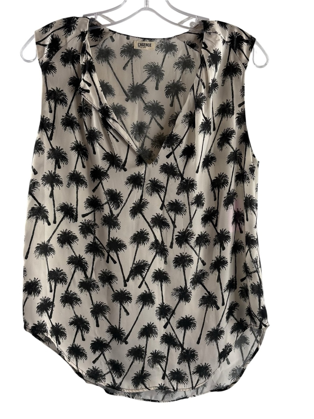 L'AGENCE Cream and Black Palm-Print V-Neck Sleeveless Tank $88